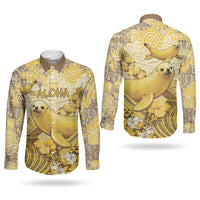 Hawaii Banana Seal Couples Matching Off Shoulder Maxi Dress and Long Sleeve Button Shirt Ilio Holo I Ka Uaua Aloha DT05 - Polynesian Pride
