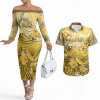 Hawaii Banana Seal Couples Matching Off The Shoulder Long Sleeve Dress and Hawaiian Shirt Ilio Holo I Ka Uaua Aloha DT05 Yellow - Polynesian Pride