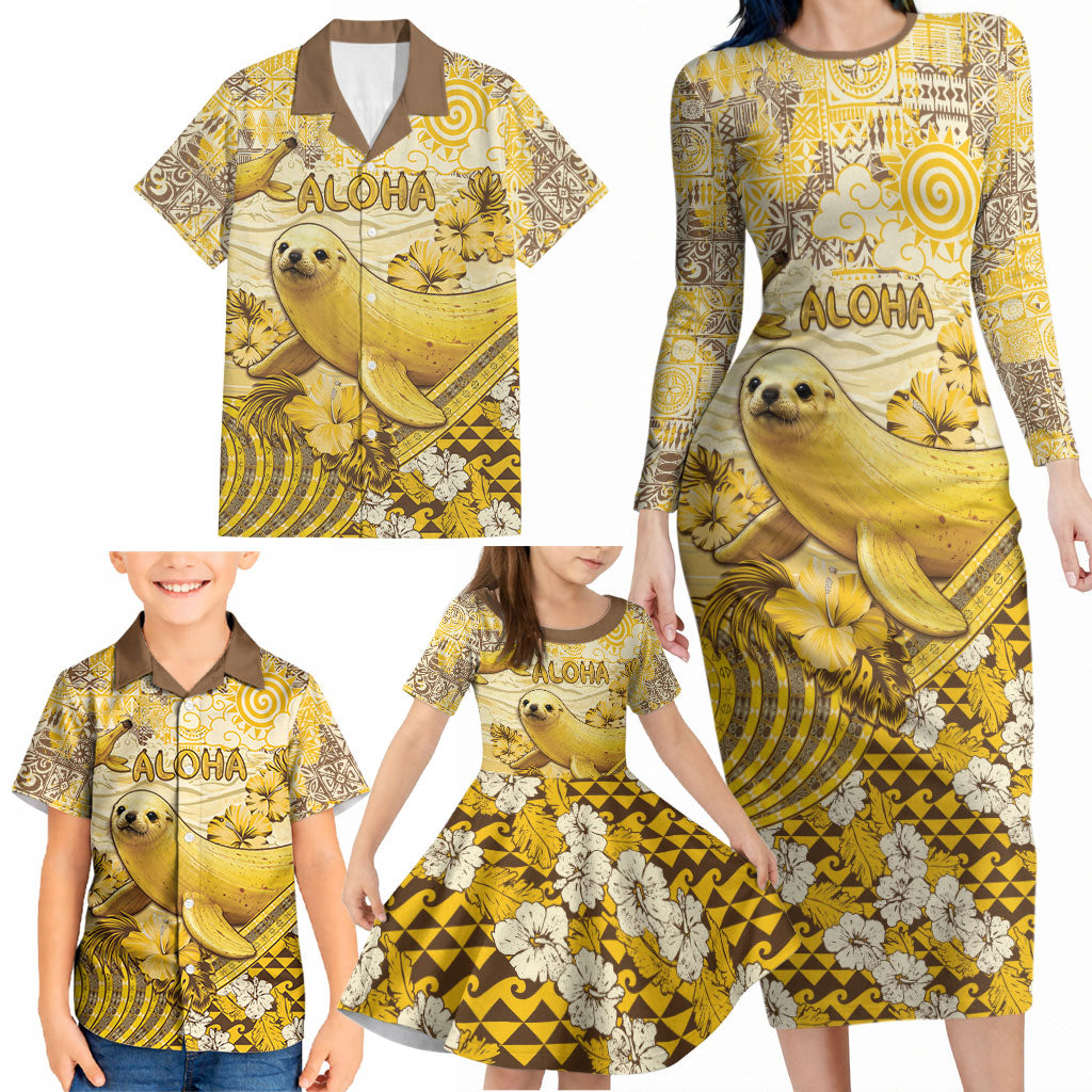 Hawaii Banana Seal Family Matching Long Sleeve Bodycon Dress and Hawaiian Shirt Ilio Holo I Ka Uaua Aloha DT05 - Polynesian Pride