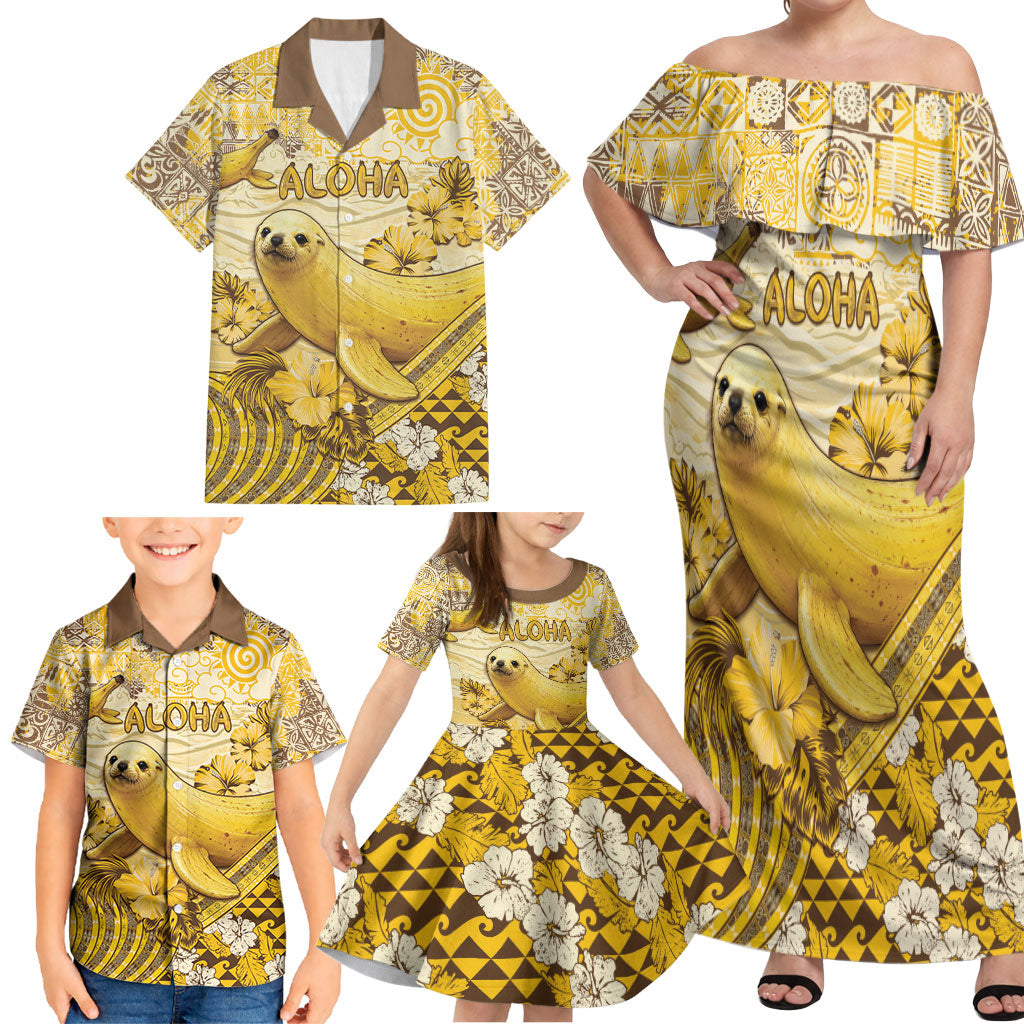 Hawaii Banana Seal Family Matching Off Shoulder Maxi Dress and Hawaiian Shirt Ilio Holo I Ka Uaua Aloha DT05 - Polynesian Pride