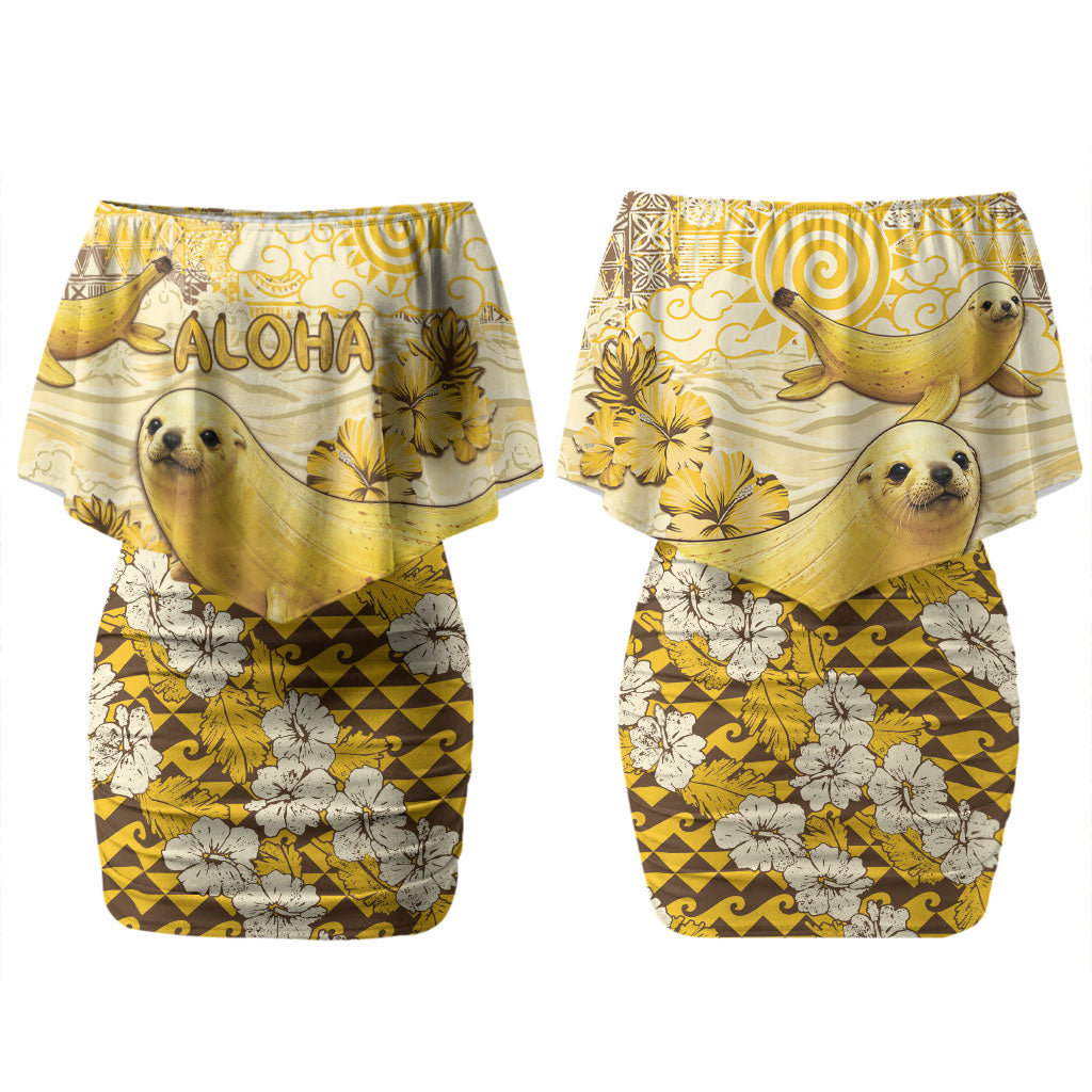 Hawaii Banana Seal Family Matching Off Shoulder Short Dress and Hawaiian Shirt Ilio Holo I Ka Uaua Aloha DT05 Mom's Dress Yellow - Polynesian Pride