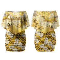 Hawaii Banana Seal Family Matching Off Shoulder Short Dress and Hawaiian Shirt Ilio Holo I Ka Uaua Aloha DT05 Mom's Dress Yellow - Polynesian Pride