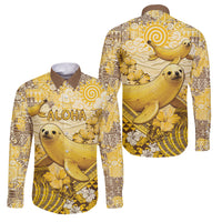 Hawaii Banana Seal Family Matching Off Shoulder Short Dress and Hawaiian Shirt Ilio Holo I Ka Uaua Aloha DT05 Dad's Shirt - Long Sleeve Yellow - Polynesian Pride
