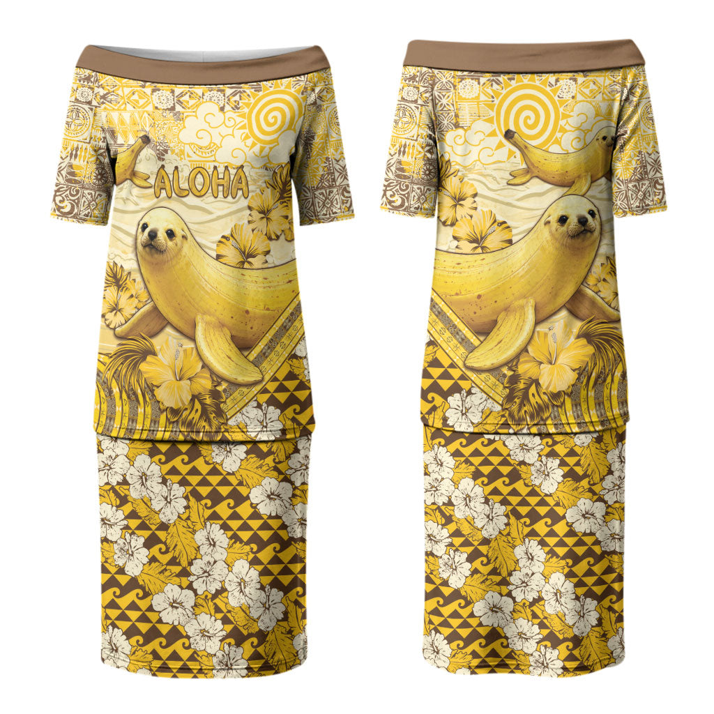 Hawaii Banana Seal Family Matching Puletasi and Hawaiian Shirt Ilio Holo I Ka Uaua Aloha DT05 Mom's Dress Yellow - Polynesian Pride