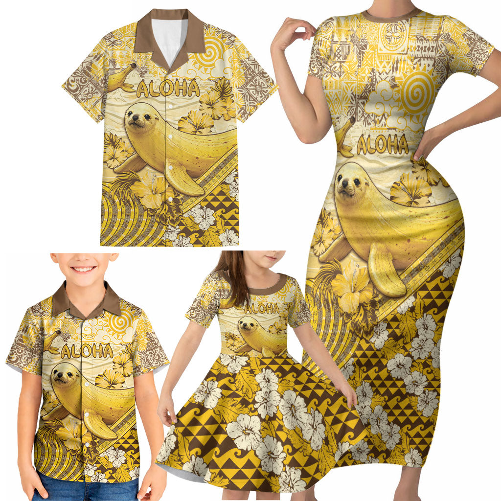 Hawaii Banana Seal Family Matching Short Sleeve Bodycon Dress and Hawaiian Shirt Ilio Holo I Ka Uaua Aloha DT05 - Polynesian Pride