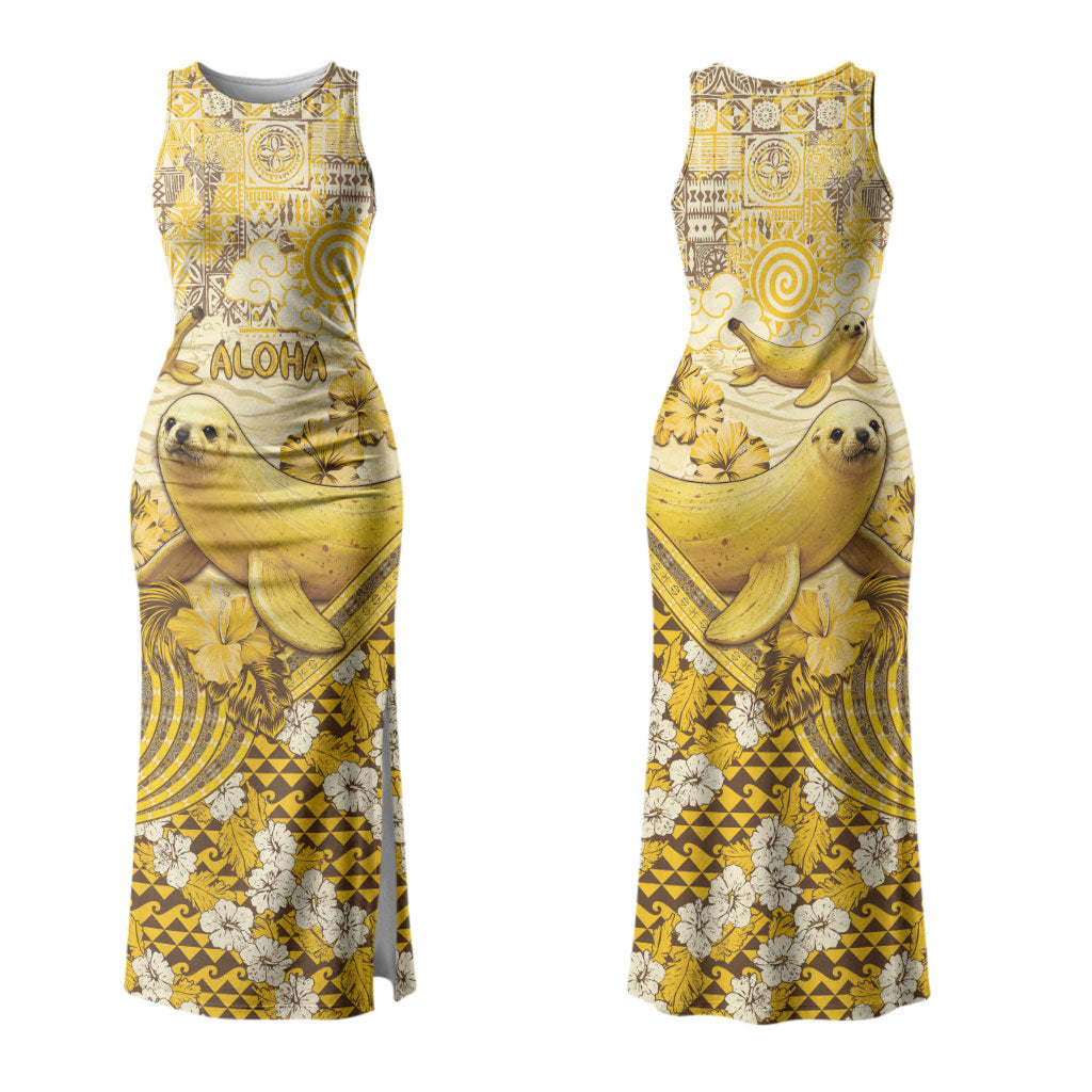 Hawaii Banana Seal Family Matching Tank Maxi Dress and Hawaiian Shirt Ilio Holo I Ka Uaua Aloha DT05 Mom's Dress Yellow - Polynesian Pride