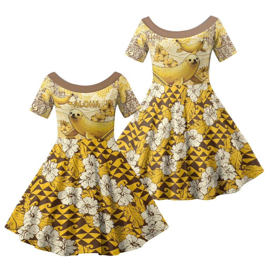 Hawaii Banana Seal Family Matching Tank Maxi Dress and Hawaiian Shirt Ilio Holo I Ka Uaua Aloha DT05 Daughter's Dress Yellow - Polynesian Pride