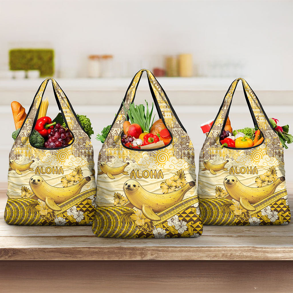 Hawaii Banana Seal Grocery Bag Ilio Holo I Ka Uaua Aloha DT05 3-pack One Size Yellow - Polynesian Pride