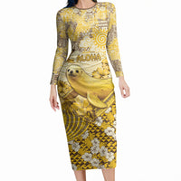 Hawaii Banana Seal Long Sleeve Bodycon Dress Ilio Holo I Ka Uaua Aloha DT05 Long Dress Yellow - Polynesian Pride
