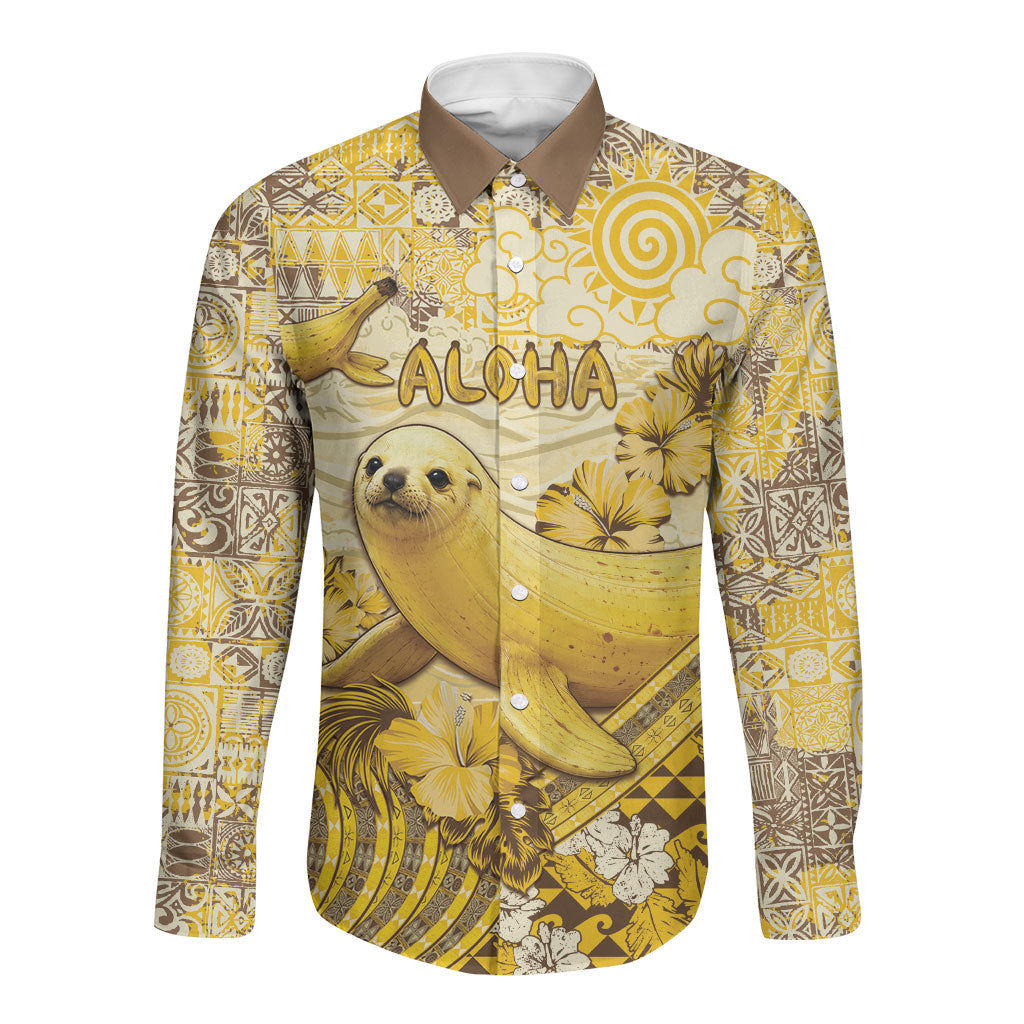 Hawaii Banana Seal Long Sleeve Button Shirt Ilio Holo I Ka Uaua Aloha DT05 Unisex Yellow - Polynesian Pride