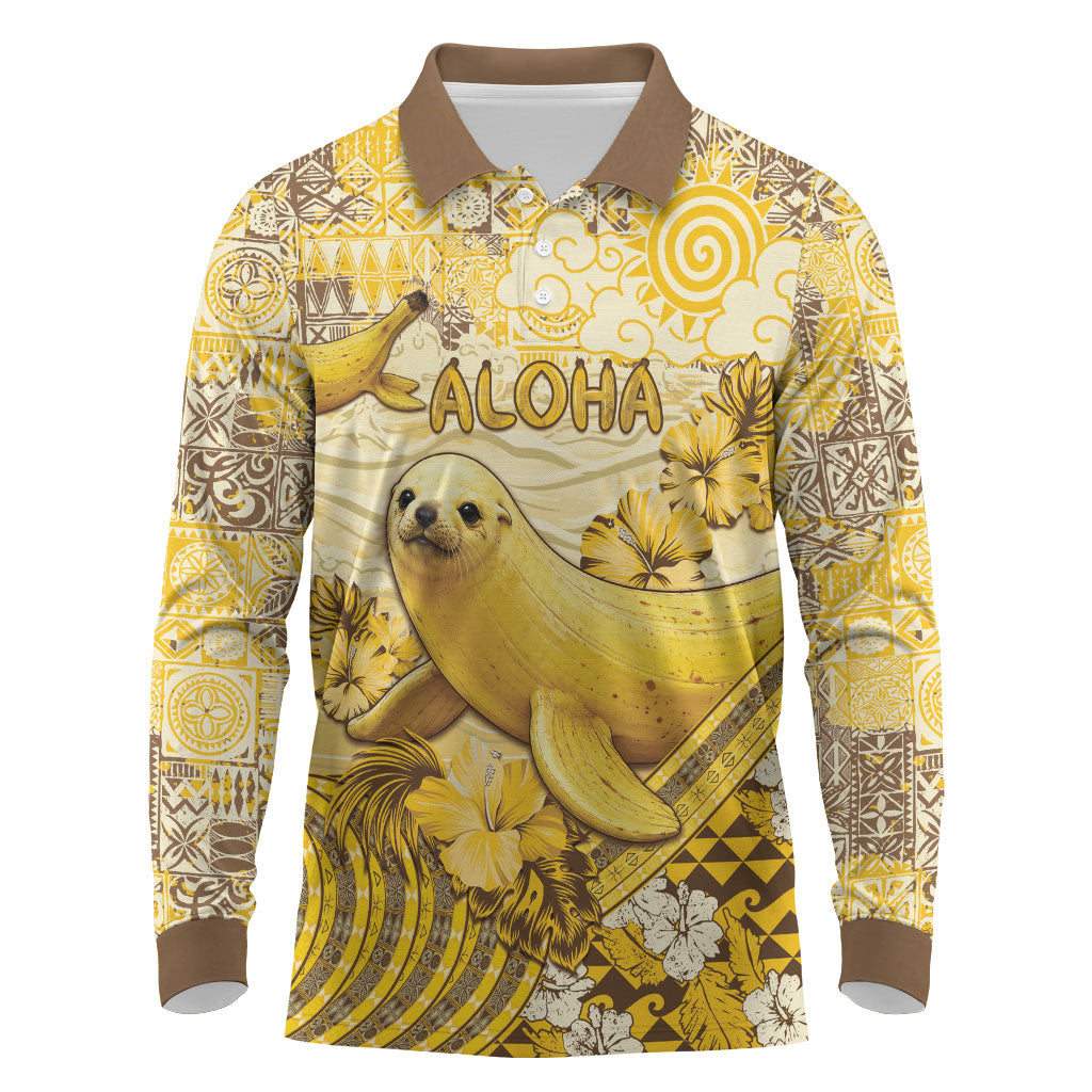 Hawaii Banana Seal Long Sleeve Polo Shirt Ilio Holo I Ka Uaua Aloha DT05 Yellow - Polynesian Pride