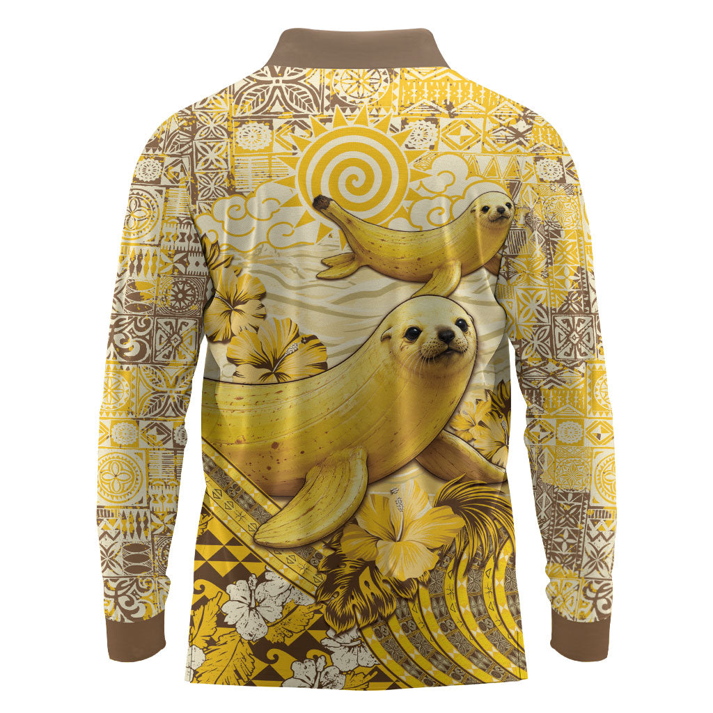 Hawaii Banana Seal Long Sleeve Polo Shirt Ilio Holo I Ka Uaua Aloha DT05 - Polynesian Pride