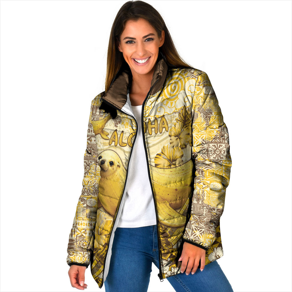 Hawaii Banana Seal Padded Jacket Ilio Holo I Ka Uaua Aloha DT05 Women Yellow - Polynesian Pride