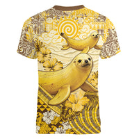 Hawaii Banana Seal Women V-Neck T-Shirt Ilio Holo I Ka Uaua Aloha DT05 - Polynesian Pride