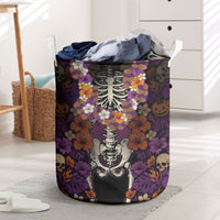 Hawaii Halloween Laundry Basket Skeleton Bones Flower Lei Tropical Floral DT05 Black - Polynesian Pride