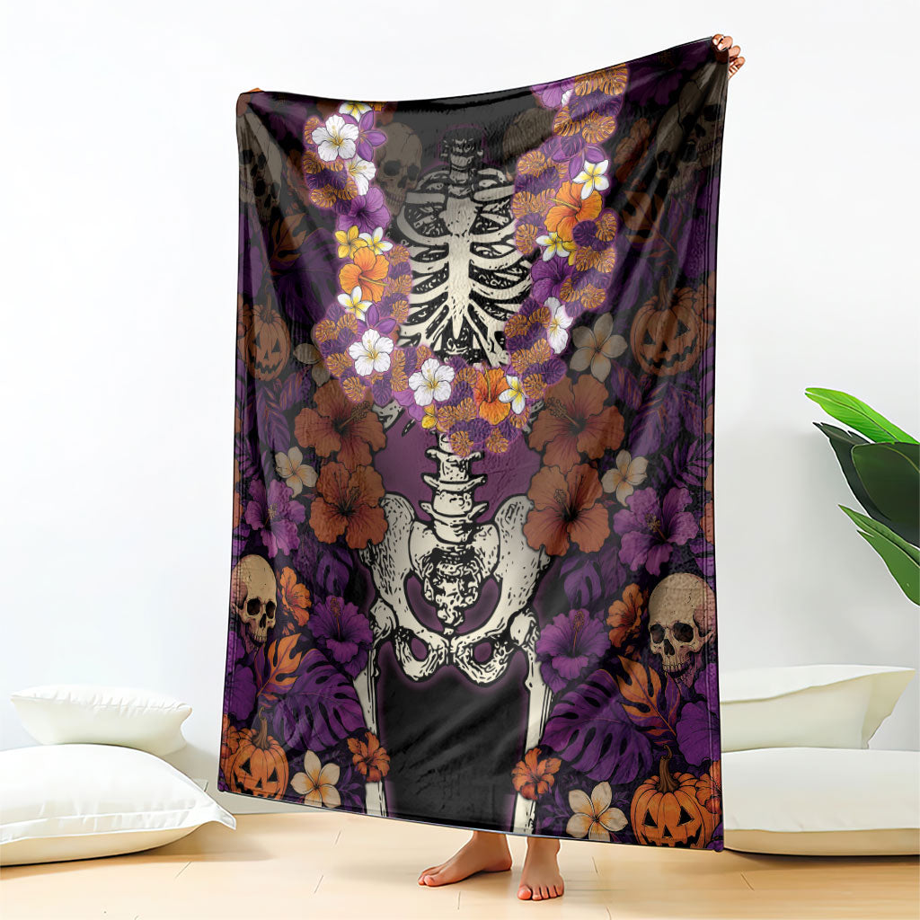 Hawaii Halloween Blanket Skeleton Bones Flower Lei Tropical Floral DT05 - Polynesian Pride