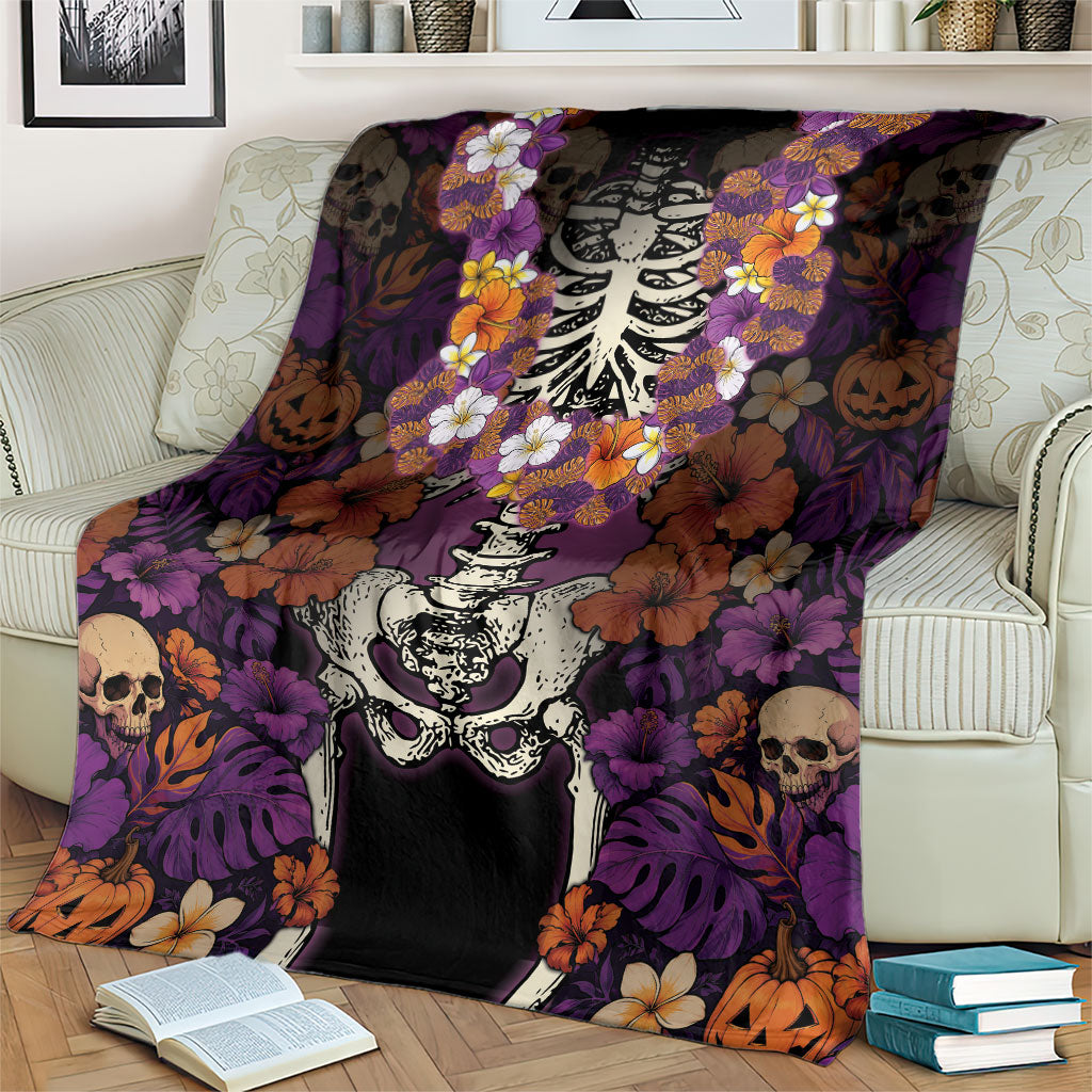 Hawaii Halloween Blanket Skeleton Bones Flower Lei Tropical Floral DT05 - Polynesian Pride