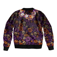 Hawaii Halloween Bomber Jacket Skeleton Bones Flower Lei Tropical Floral DT05 - Polynesian Pride