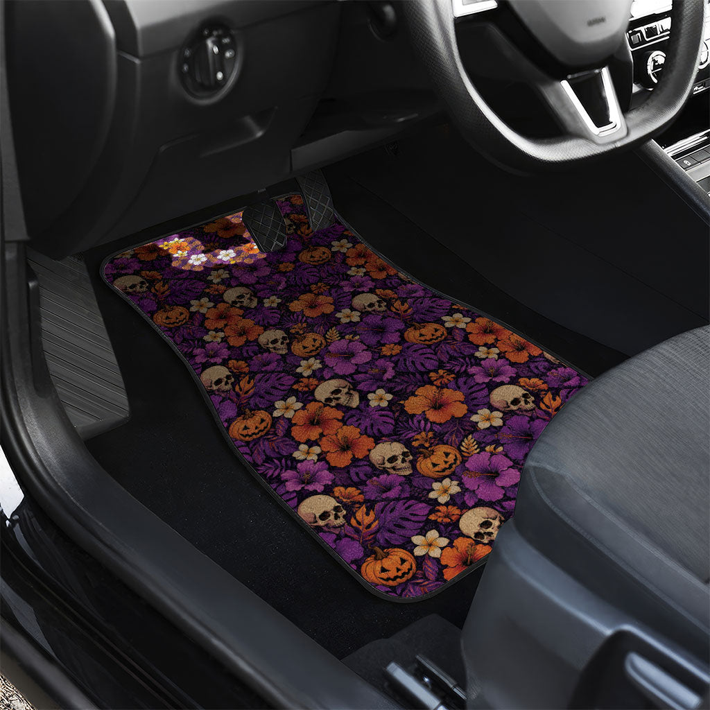 Hawaii Halloween Car Mats Skeleton Bones Flower Lei Tropical Floral DT05 - Polynesian Pride