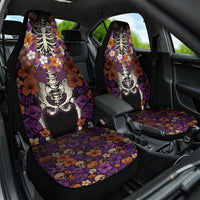 Hawaii Halloween Car Seat Cover Skeleton Bones Flower Lei Tropical Floral DT05 One Size Black - Polynesian Pride