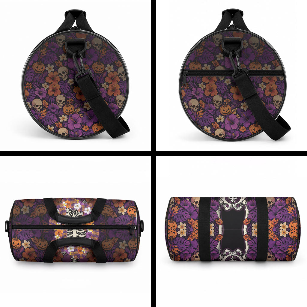 Hawaii Halloween Duffle Bag Skeleton Bones Flower Lei Tropical Floral