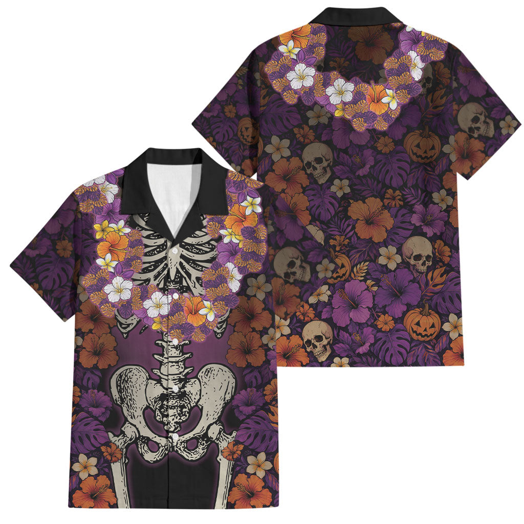 Hawaii Halloween Family Matching Mermaid Dress and Hawaiian Shirt Skeleton Bones Flower Lei Tropical Floral DT05 Dad's Shirt - Short Sleeve Black - Polynesian Pride