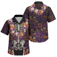 Hawaii Halloween Family Matching Off Shoulder Short Dress and Hawaiian Shirt Skeleton Bones Flower Lei Tropical Floral DT05 Son's Shirt Black - Polynesian Pride