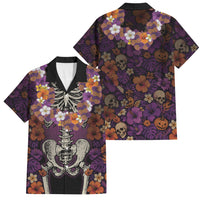 Hawaii Halloween Family Matching Tank Maxi Dress and Hawaiian Shirt Skeleton Bones Flower Lei Tropical Floral DT05 Dad's Shirt - Short Sleeve Black - Polynesian Pride