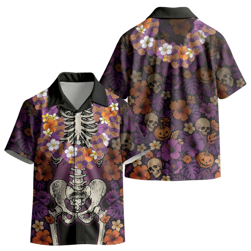 Hawaii Halloween Kid Hawaiian Shirt Skeleton Bones Flower Lei Tropical Floral DT05 - Polynesian Pride