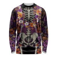 Hawaii Halloween Long Sleeve Shirt Skeleton Bones Flower Lei Tropical Floral DT05 Unisex Black - Polynesian Pride