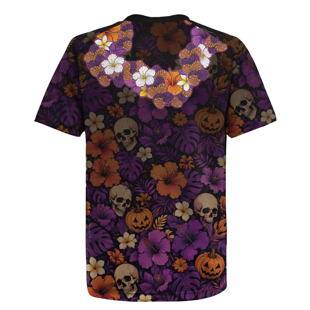 Hawaii Halloween Rugby Jersey Skeleton Bones Flower Lei Tropical Floral DT05 - Polynesian Pride