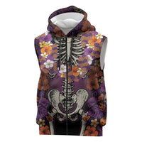 Hawaii Halloween Sleeveless Zip Hoodie Skeleton Bones Flower Lei Tropical Floral DT05 Black - Polynesian Pride