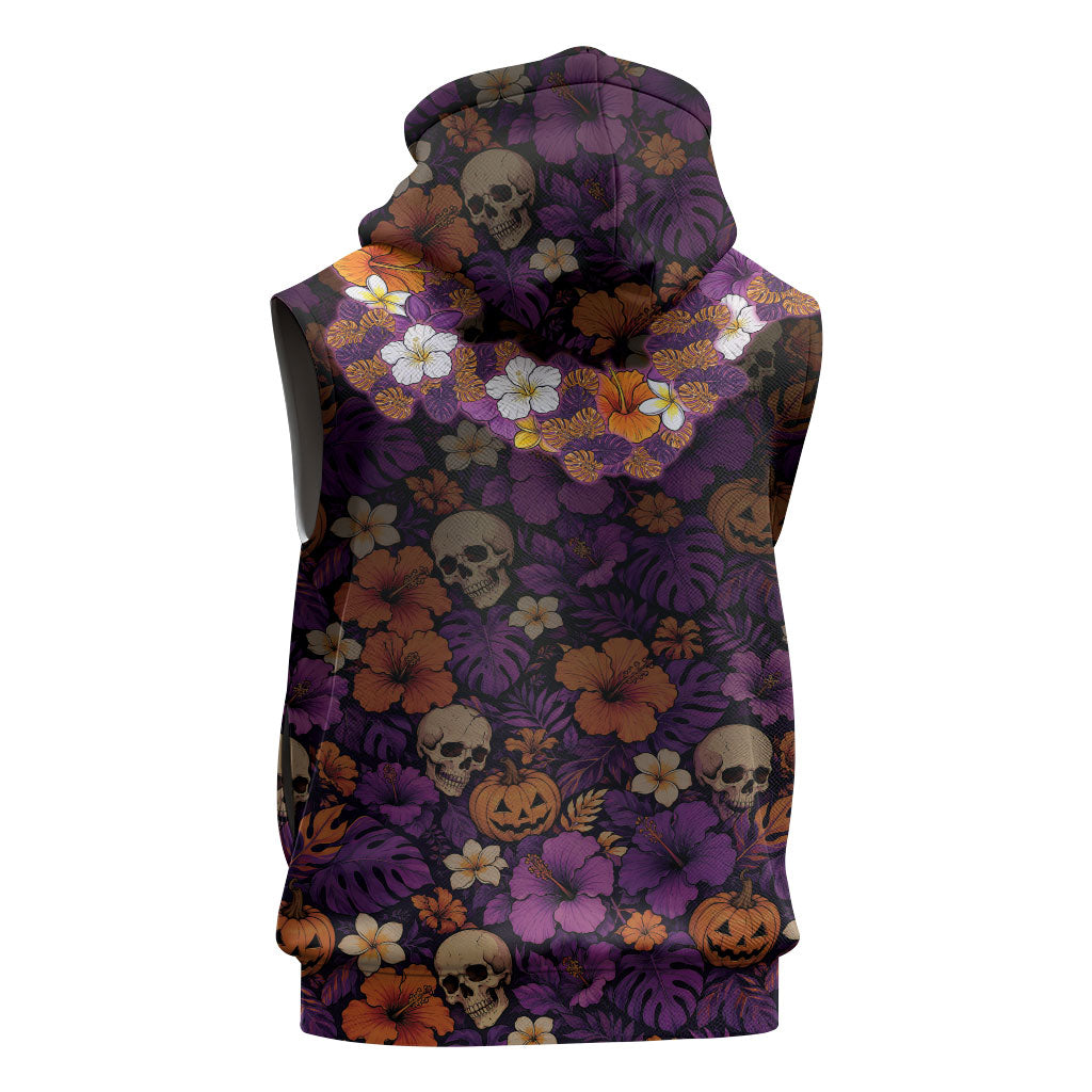Hawaii Halloween Sleeveless Zip Hoodie Skeleton Bones Flower Lei Tropical Floral DT05 - Polynesian Pride