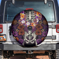 Hawaii Halloween Spare Tire Cover Skeleton Bones Flower Lei Tropical Floral DT05 Black - Polynesian Pride