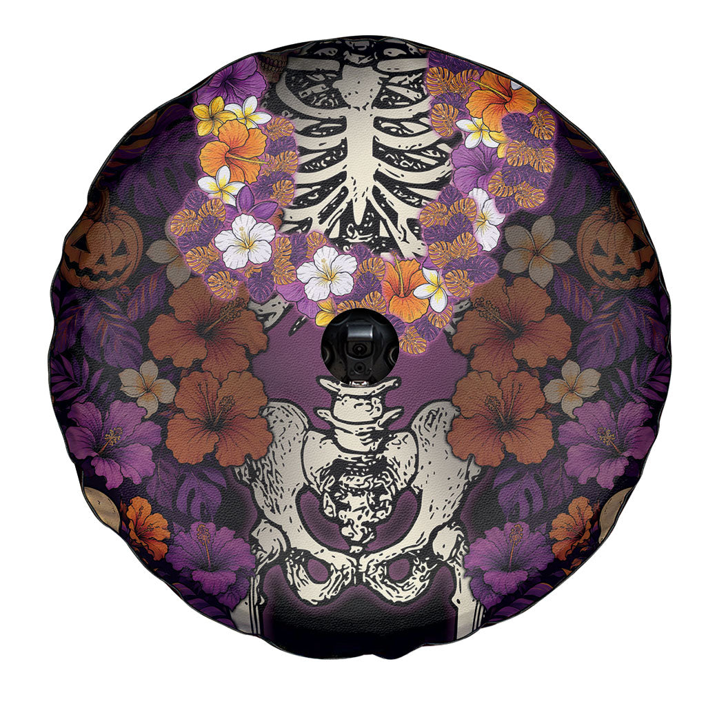 Hawaii Halloween Spare Tire Cover Skeleton Bones Flower Lei Tropical Floral DT05 - Polynesian Pride