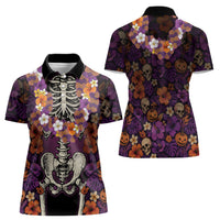 Hawaii Halloween Women Polo Shirt Skeleton Bones Flower Lei Tropical Floral DT05 - Polynesian Pride