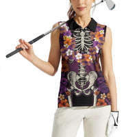 Hawaii Halloween Women Sleeveless Polo Shirt Skeleton Bones Flower Lei Tropical Floral DT05 - Polynesian Pride