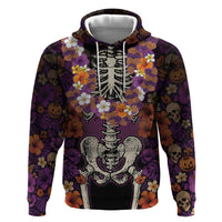 Hawaii Halloween Zip Hoodie Skeleton Bones Flower Lei Tropical Floral DT05 Pullover Hoodie Black - Polynesian Pride