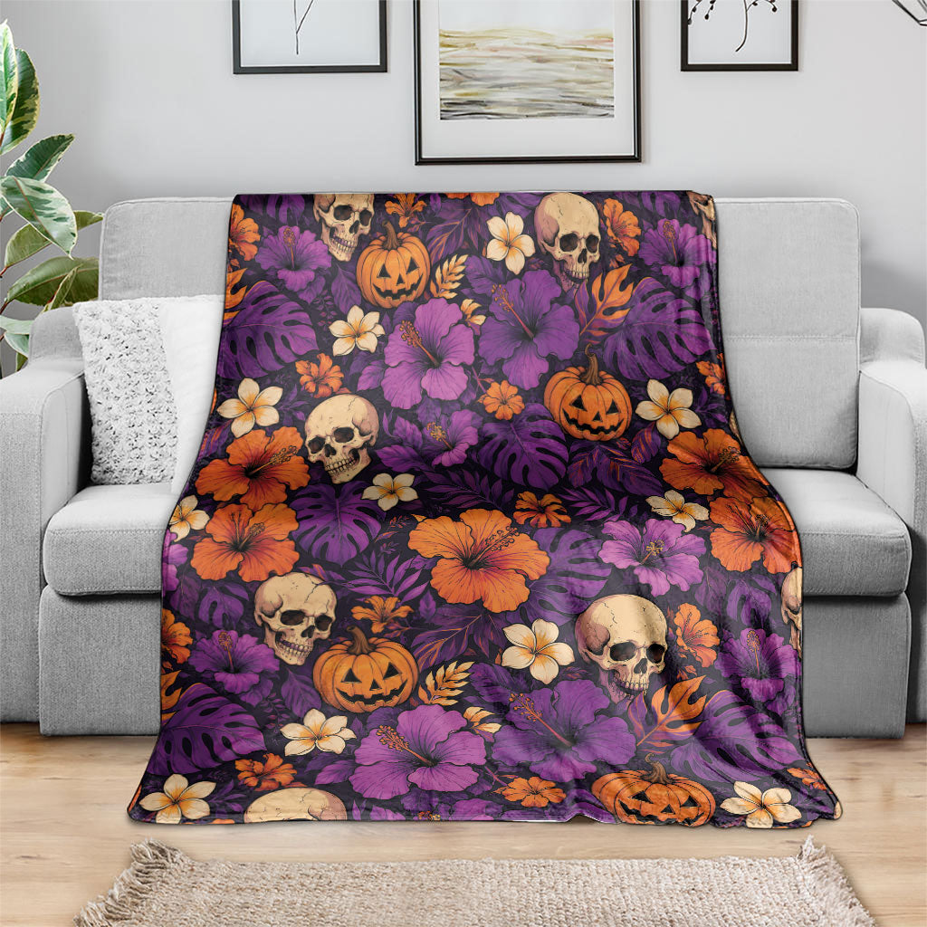 Hawaii Halloween Blanket Skeleton Pumpkin Hawaiian Flower Tribal DT05 - Polynesian Pride