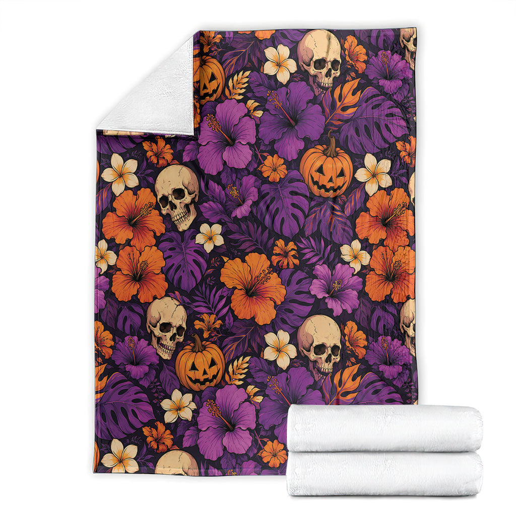 Hawaii Halloween Blanket Skeleton Pumpkin Hawaiian Flower Tribal DT05 - Polynesian Pride