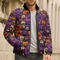 Hawaii Halloween Bomber Puffer Jacket Skeleton Pumpkin Hawaiian Flower Tribal DT05 - Polynesian Pride