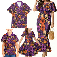 Hawaii Halloween Family Matching Mermaid Dress and Hawaiian Shirt Skeleton Pumpkin Hawaiian Flower Tribal DT05 - Polynesian Pride
