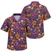 Hawaii Halloween Family Matching Tank Maxi Dress and Hawaiian Shirt Skeleton Pumpkin Hawaiian Flower Tribal DT05 Son's Shirt Purple - Polynesian Pride