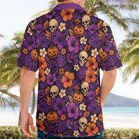 Hawaii Halloween Hawaiian Shirt Skeleton Pumpkin Hawaiian Flower Tribal DT05 - Polynesian Pride