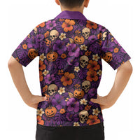 Hawaii Halloween Hawaiian Shirt Skeleton Pumpkin Hawaiian Flower Tribal DT05 - Polynesian Pride