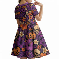 Hawaii Halloween Kid Short Sleeve Dress Skeleton Pumpkin Hawaiian Flower Tribal DT05 - Polynesian Pride