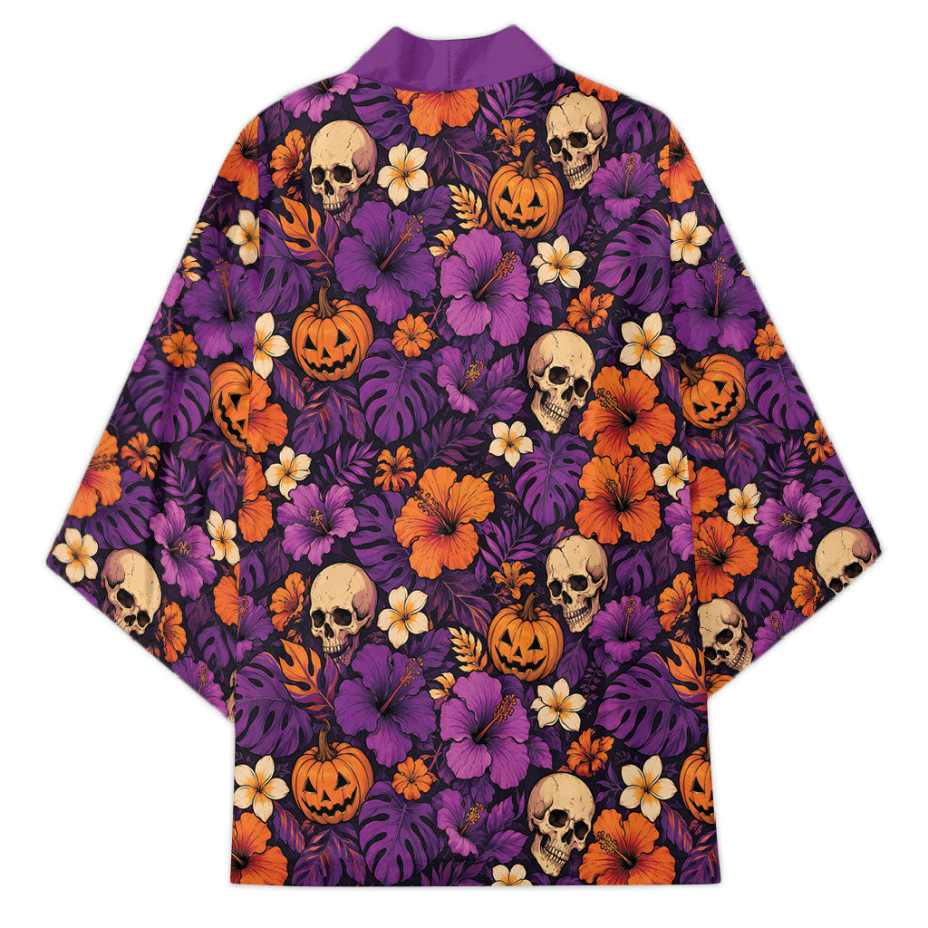 Hawaii Halloween Kimono Skeleton Pumpkin Hawaiian Flower Tribal DT05 - Polynesian Pride
