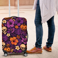 Hawaii Halloween Luggage Cover Skeleton Pumpkin Hawaiian Flower Tribal DT05 Purple - Polynesian Pride