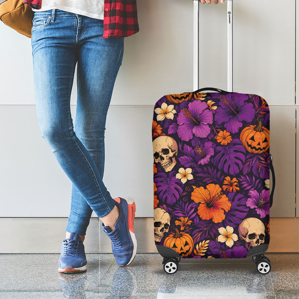 Hawaii Halloween Luggage Cover Skeleton Pumpkin Hawaiian Flower Tribal DT05 - Polynesian Pride