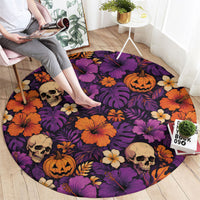 Hawaii Halloween Round Carpet Skeleton Pumpkin Hawaiian Flower Tribal DT05 - Polynesian Pride